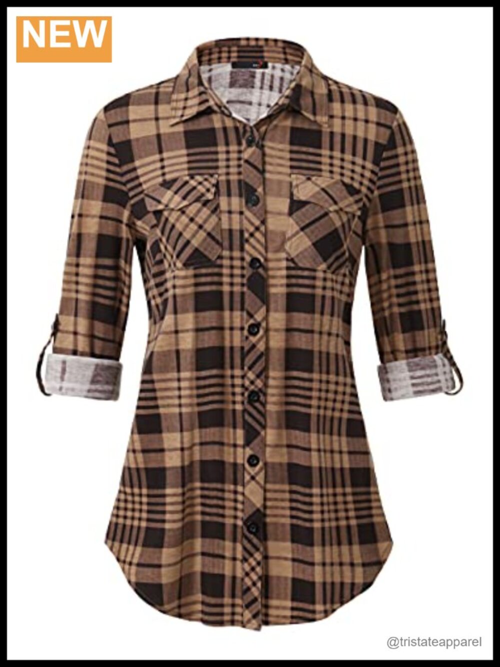 Womens Plaid Button Down Shirt Long Sleeve Stretchy Knit Blouse Collared